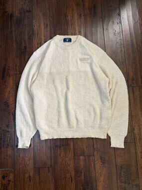 Vintage 90s Crown Club Made In USA Mens L Cream Knit Grandpacore Chunky Sweater